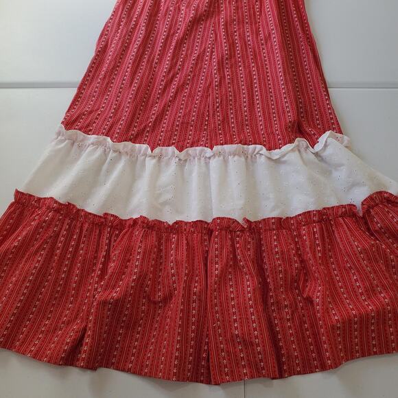 Mako Hawaii Dress Womens 10 Red White Muumuu Eyelet Ruffle Maxi Style 6947 - Picture 3 of 12